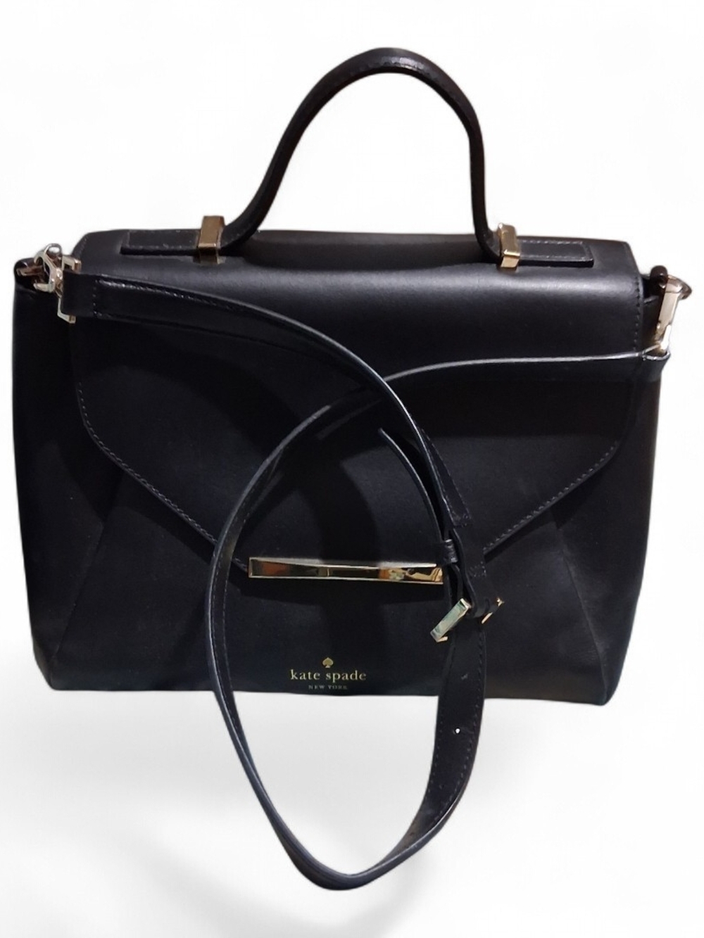 Kate Spade Black Structured Top-Handle Satchel with Gold Accents